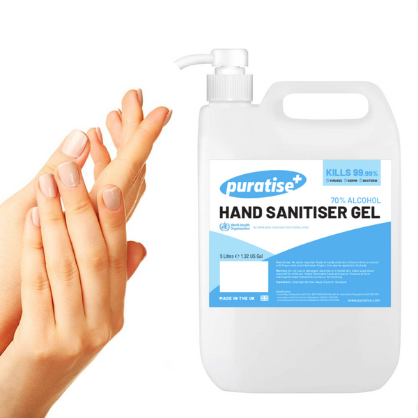 PURATISE Hand Sanitiser GEL 5 Litres with Pump - Melbec Microbiology Approved BSEN 1276:2019 & BSEN1500:2013 1