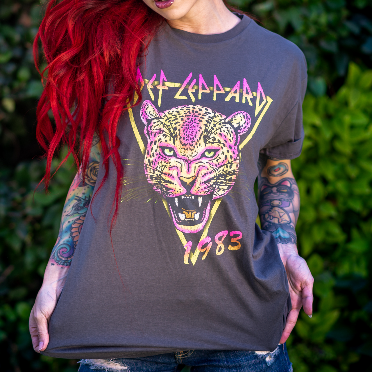 Def Leppard Neon Cat Rolled Sleeve Boyfriend Tee