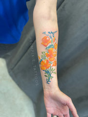 Ink Defense Proteam artist Em Whiteseth original tattoo art golden poppies