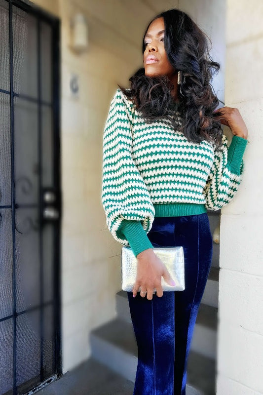 Miss Cozy Checker Sweater Top Olive