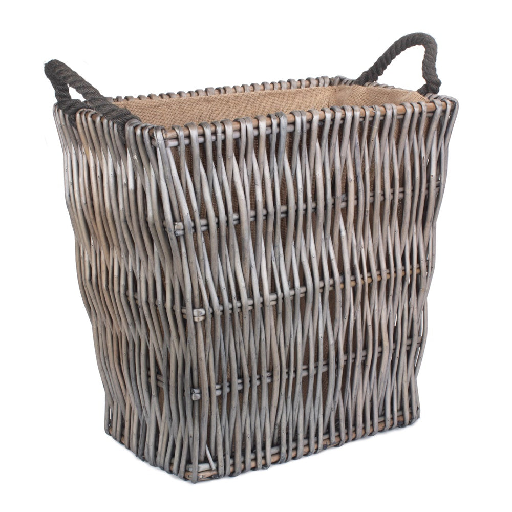 Grey Rectangular Wicker Log Basket