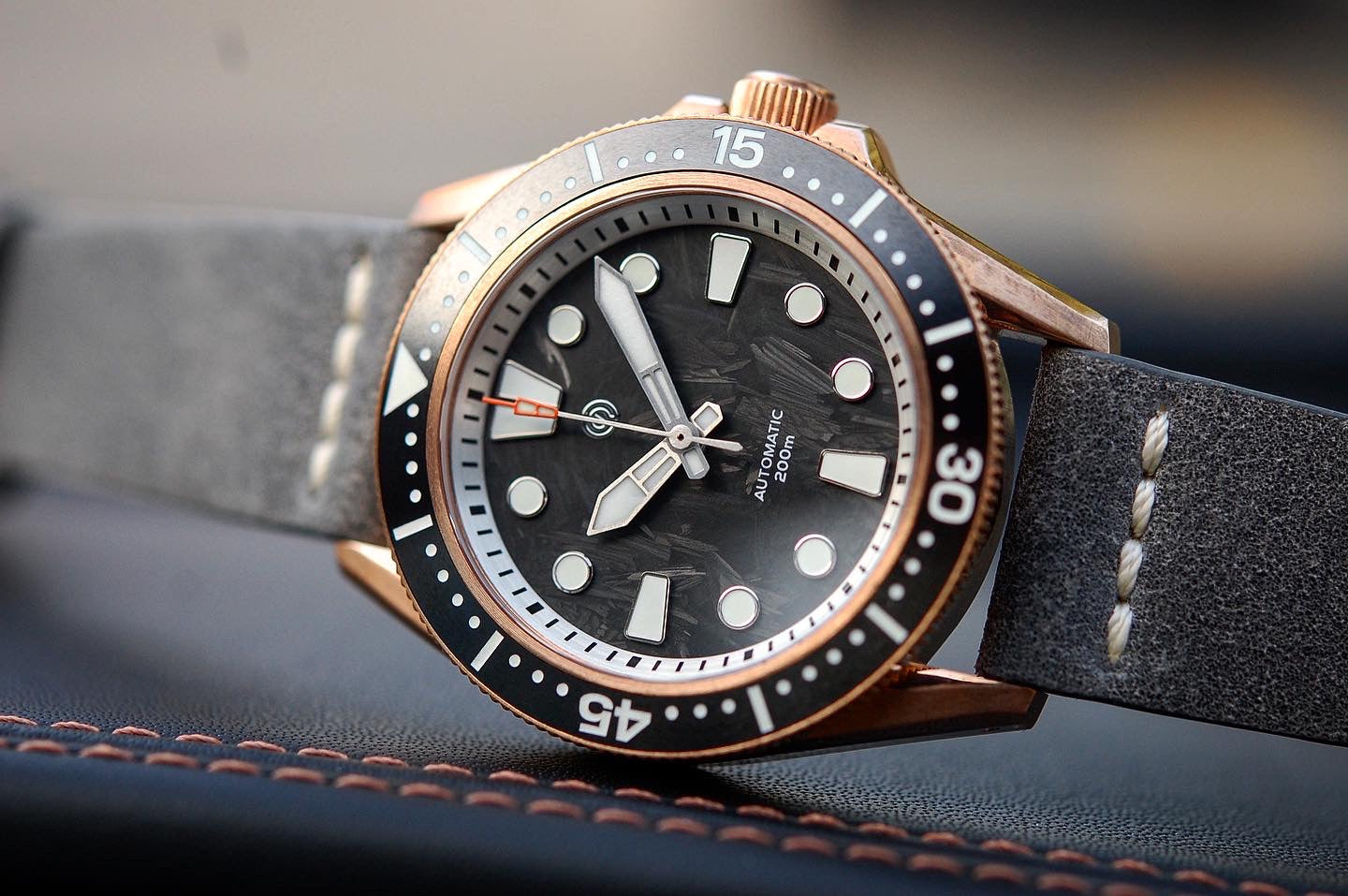 Signum Cero Bronze Forged Carbon dial infused with Lume – Signum Watches