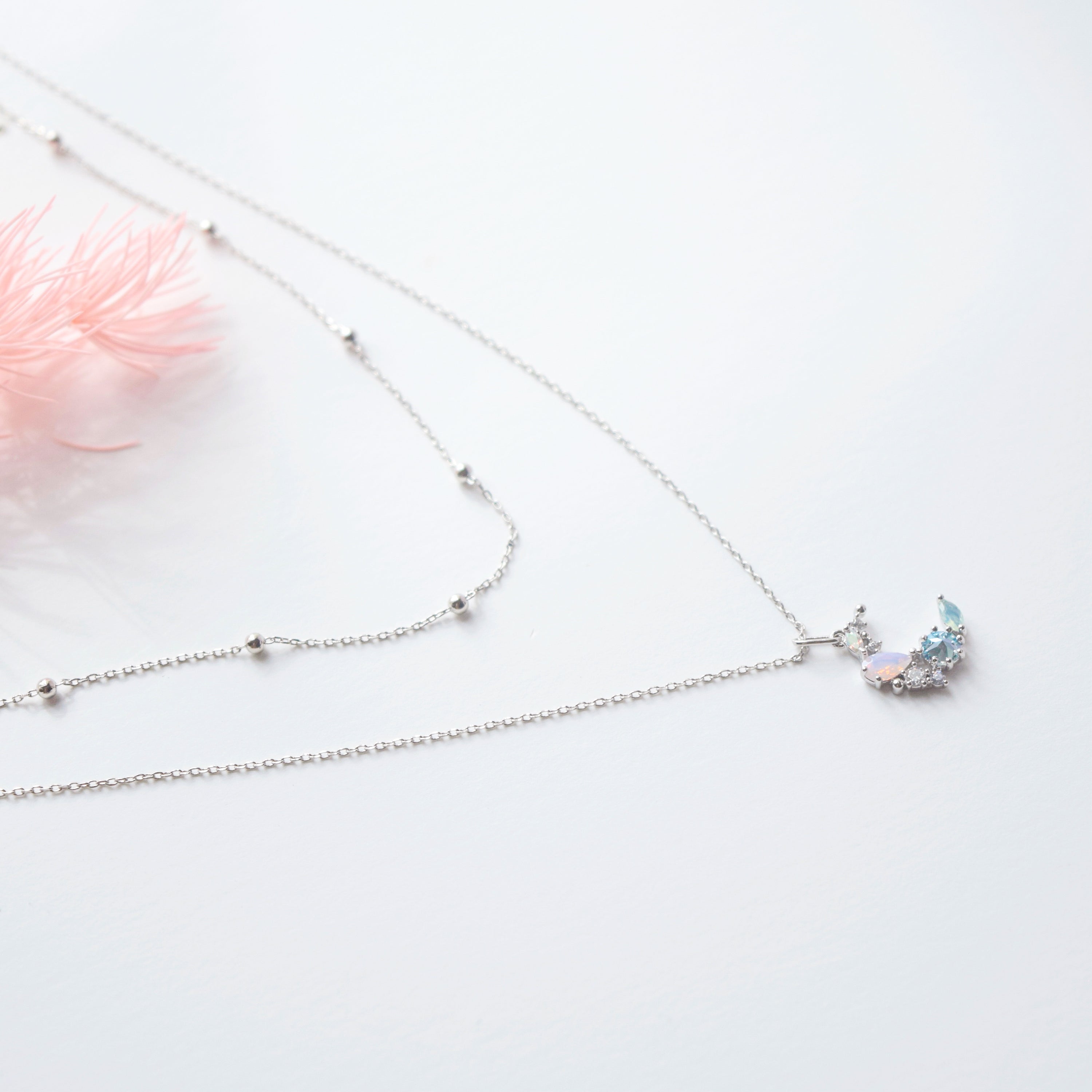 Silver Crescent Moonflower Necklace | Made in Korea | Dainty Jewellery ...