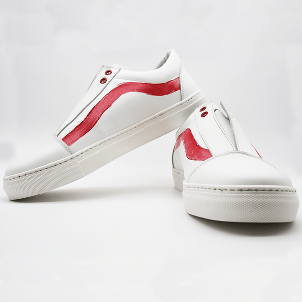 white shoes with red line