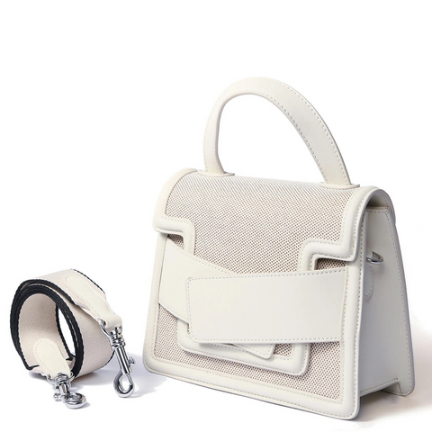 Product image of the Evelyn Leather and Canvas Handbag from Bob Oré Blue Collection