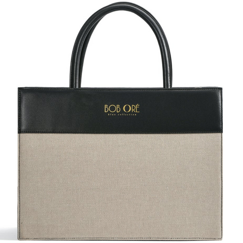 Product image Victoria Tote Leather Canvas Combo Bag, Black from Bob Oré Blue Collection