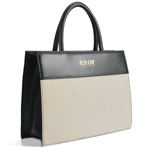 Victoria Tote Leather Canvas Combo Bag in black from Bob Oré Blue Collection