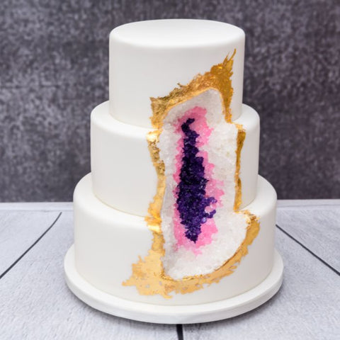 A white geode cake