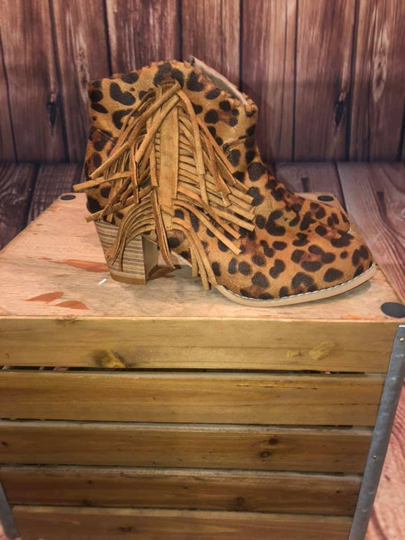fringe leopard booties