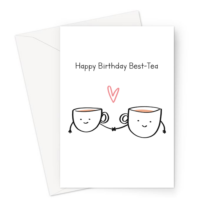 Happy Birthday Best Tea Greeting Card Cute Kawaii Funny Pun Birthday Card For Best Friend Bff Two Teacups Holding Hands Lemon Loco