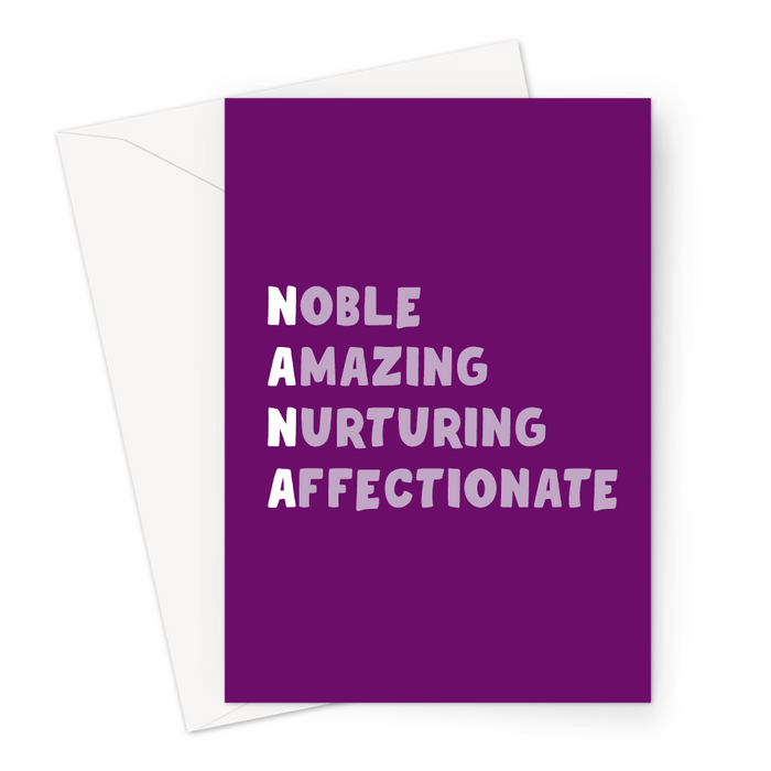 Nana Acronym Greeting Card | Nice Birthday Card For Grandma, Noble, Amazing, Nurturing, Affectionate, Loving Card, Purple, White
