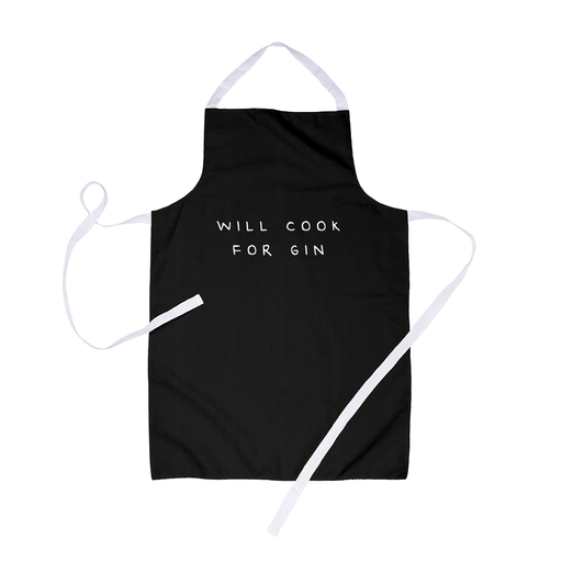 Will Cook For Gin Apron | Funny Gin Joke Apron For Her, Alcohol, Deadpan, Monochrome, Gin And Tonic, G&T