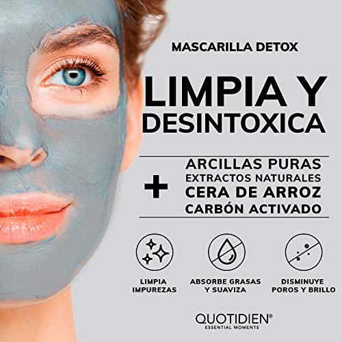 Mascarilla Facial Detox de Carbón Activado + Arcillas Puras (Kaolin y Bentonita) + Cera de Arroz + Extractos Naturales- 94% Ingredientes Naturales (Mayoreo)