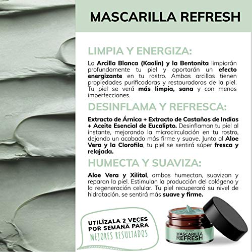 Mascarilla Facial Refrescante - Arcillas Puras (Kaolín y Bentonita) + Aloe Vera + Xilitol - 93% Ingredientes Naturales (Mayoreo)