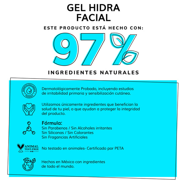 Gel Facial Hidratante Con Ácido Hialurónico + Niacinamida - 97% Ingredientes Naturales - Para Todo Tipo de Piel -50ml (Mayoreo)
