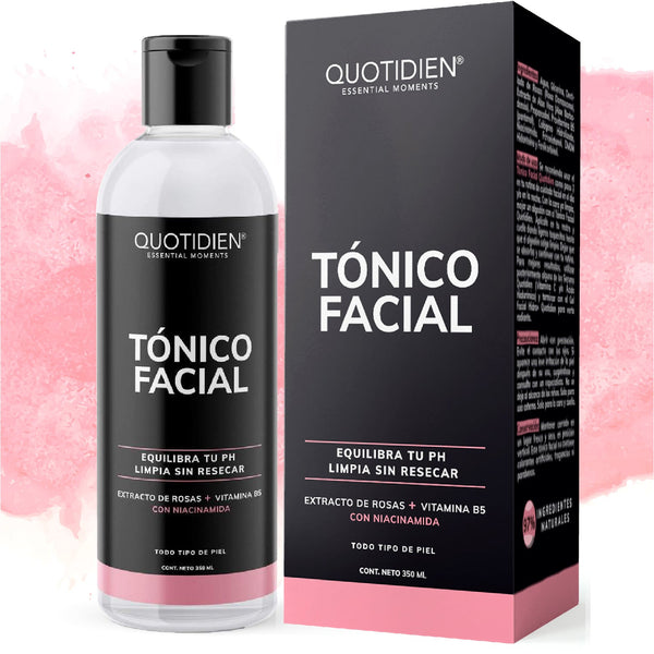 Tónico Facial con Agua de Rosas + Vitamina B5 + Niacinamida - Sin Fragancia - Sin Alcohol Etílico - 97% Ingredientes Naturales - 350ml (Mayoreo)