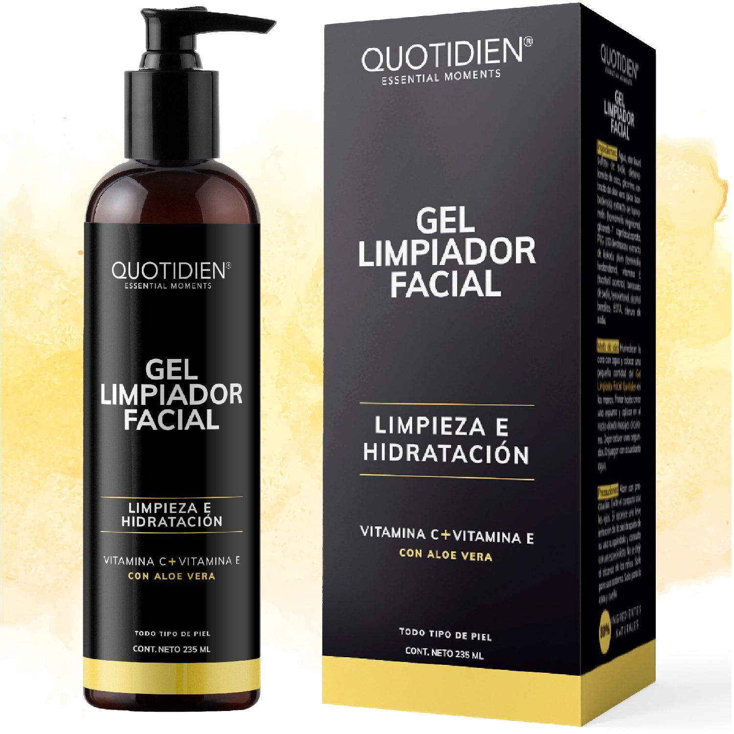 Gel Limpiador Facial con Vitamina C + Vitamina E + Aloe Vera - 80% Ingredientes Naturales - 235ml (Mayoreo)