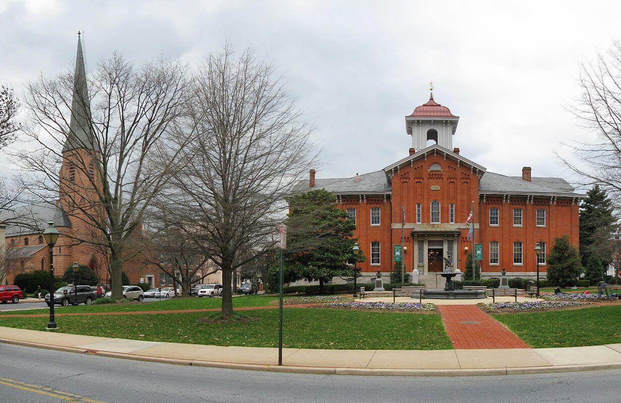 A photo of town hall in Frederick, Maryland where we are based.