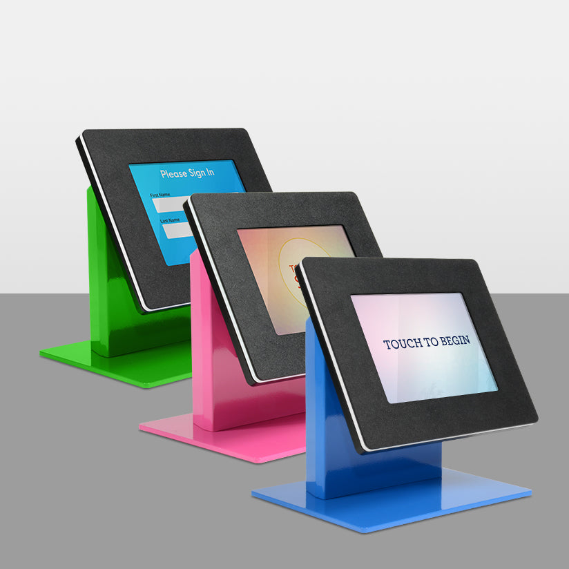 Kiosks covered in a durable powder coating, in a variety of colors.