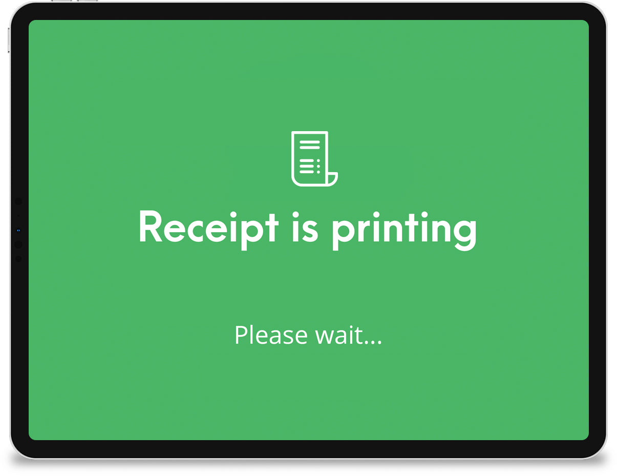 An iPad showing a receipt printing status.
