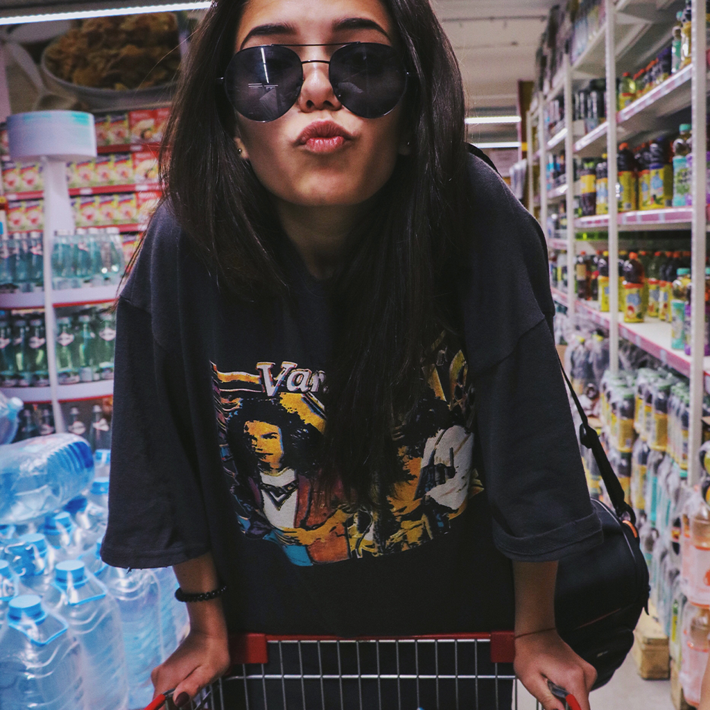 Girl grocery shopping