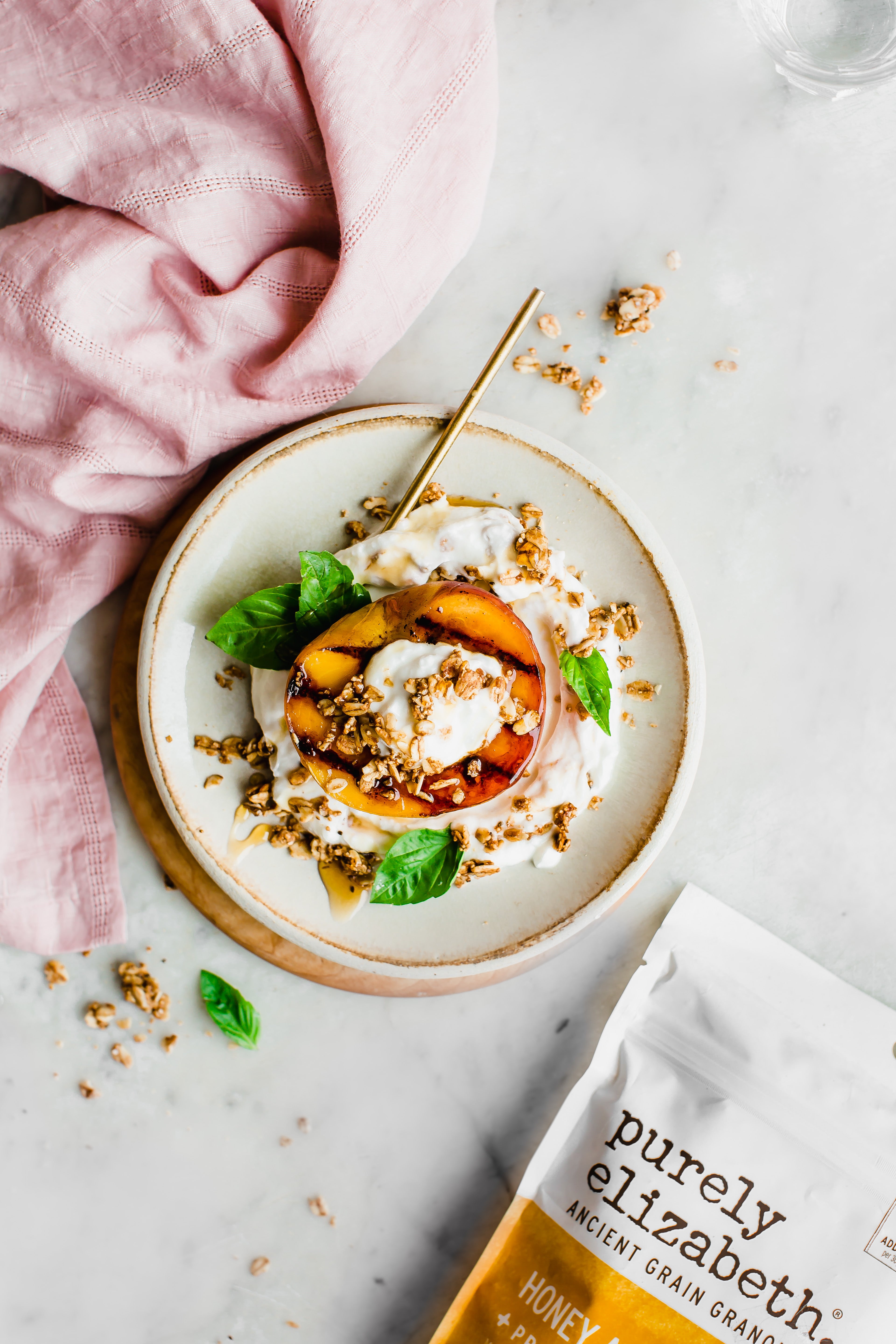 Grilled Peaches with Honey Almond Probiotic Granola