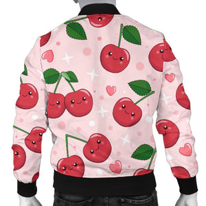 Cherry Print Pattern Men Casual Bomber Jacket