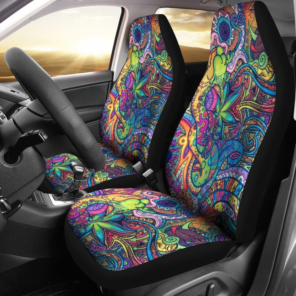 Hippie Dippie Design Themed Pattern Car Seat Covers Set 2 ...