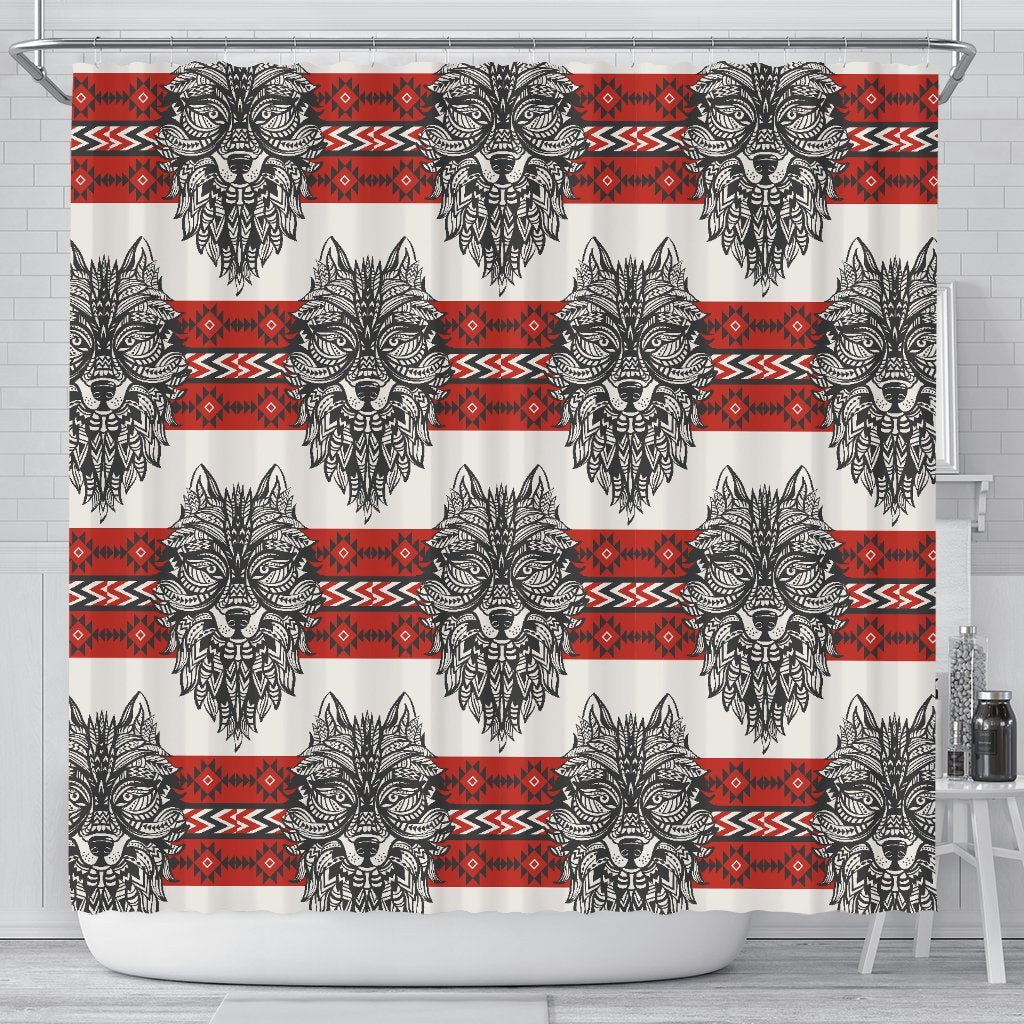 Native Indian Wolf Shower Curtain Set Bathroom Fabric Curtains Waterproof Colorful Funny Shoes