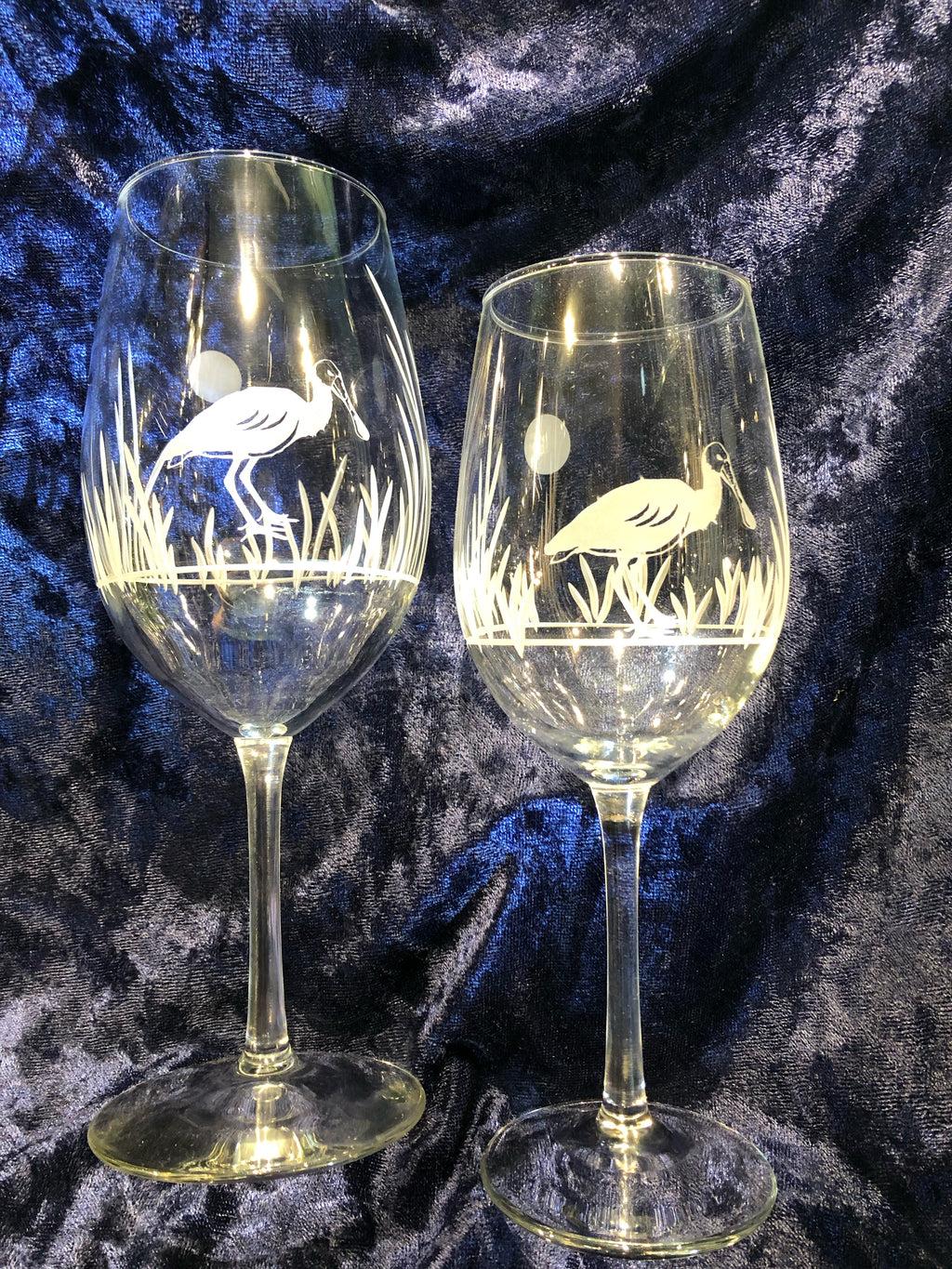 Heron Etched Stemless Wine Glasses - Set of 4