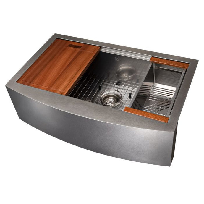 ZLINE Moritz Farmhouse 33 In. Undermount Single Bowl Sink in DuraSnow® Stainless Steel - SLSAP-33S - Bison Kitchens