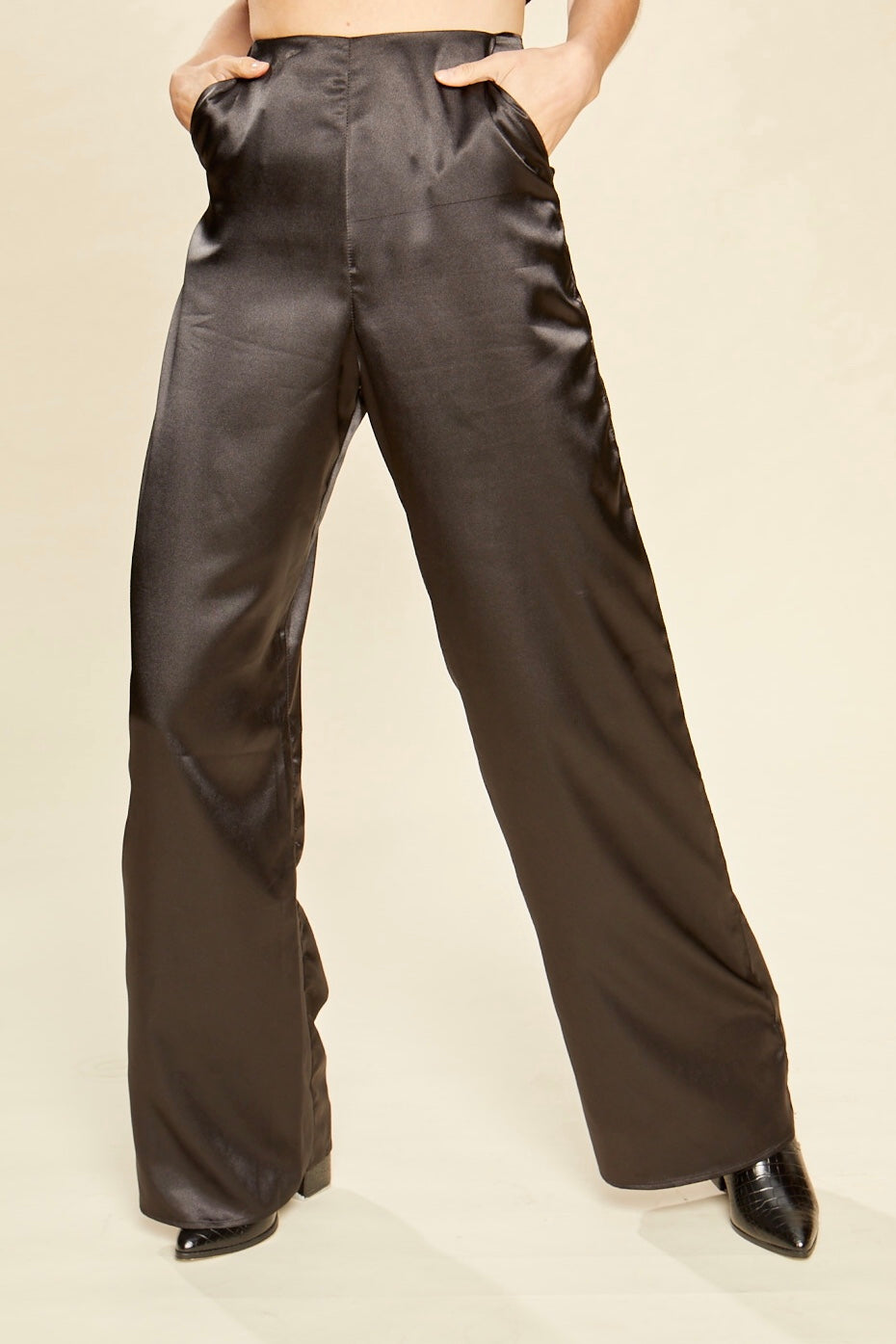 satin trousers black