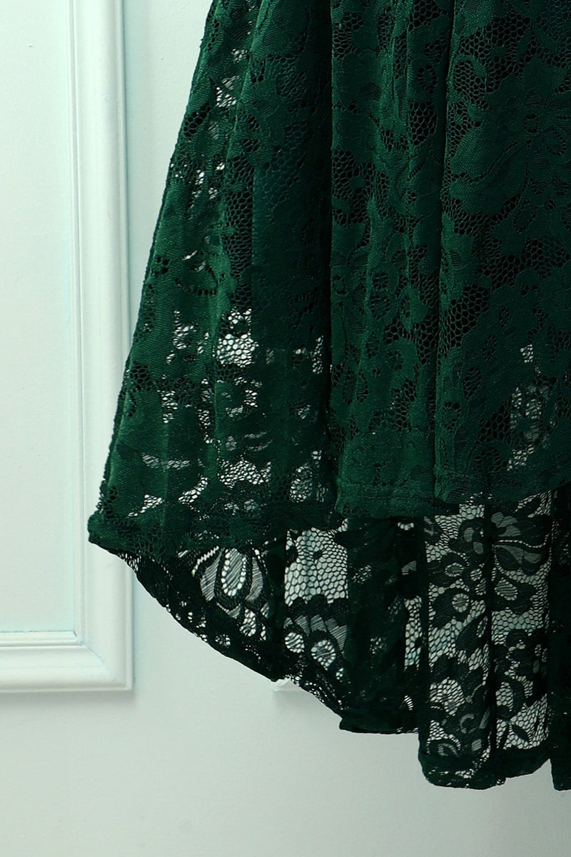 ZAPAKA Green Lace Dress UK Asymmetrical A Line V-Neck High-Low ...