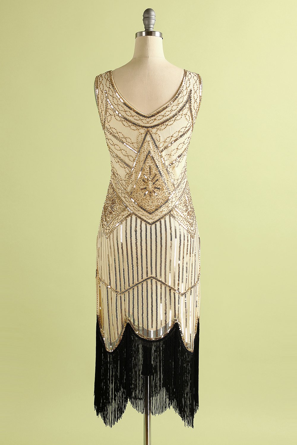 1920s Champagne Fringe Sequins Dress