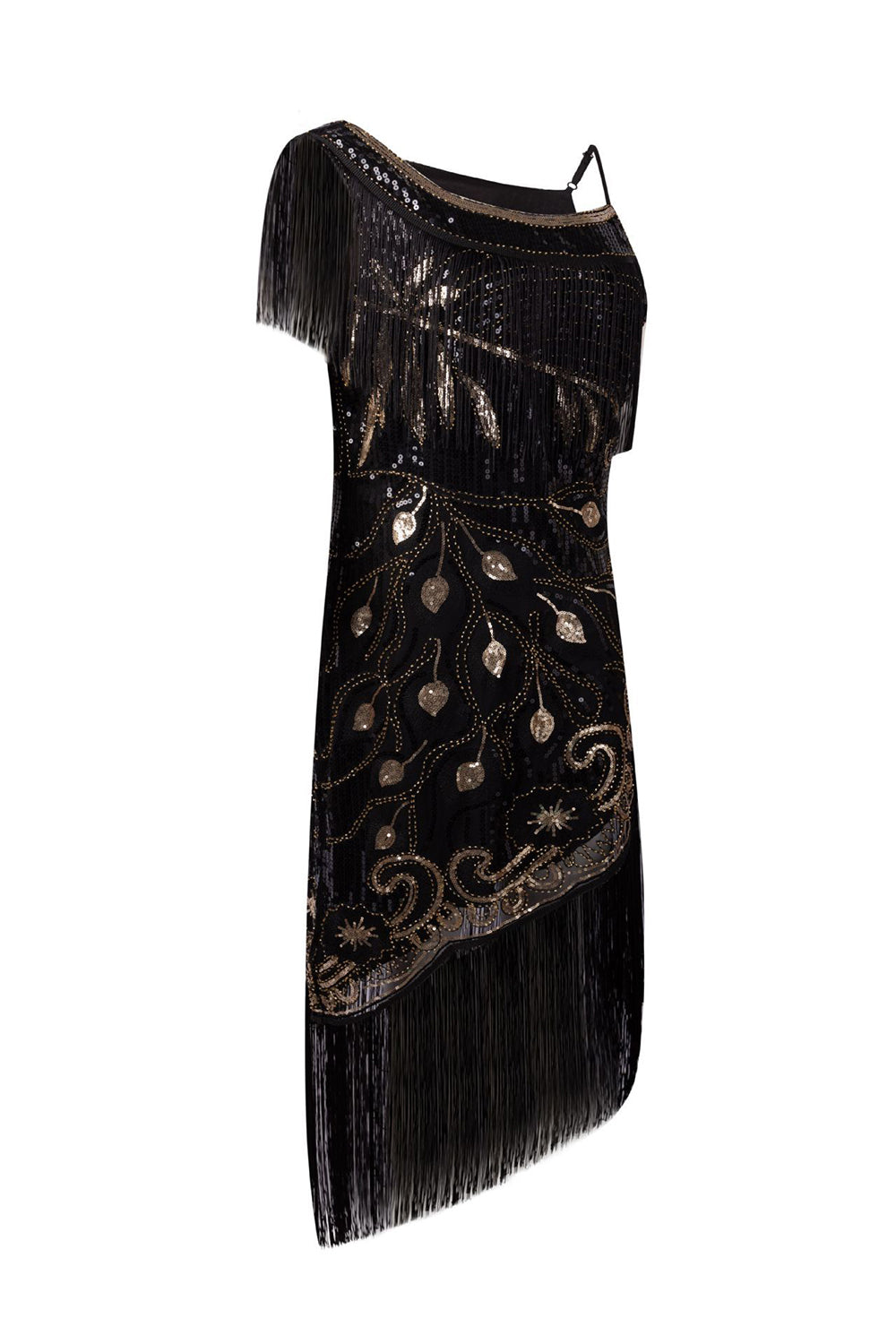 Black One Shoulder 1920s Dress with Fringes