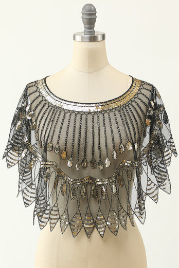 Zapaka Women Black and Gold Sequin 1920s Cape – ZAPAKA UK