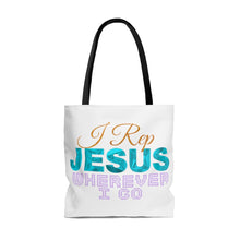 Load image into Gallery viewer, I REP JESUS WHEREVER I GO TOTE BAG