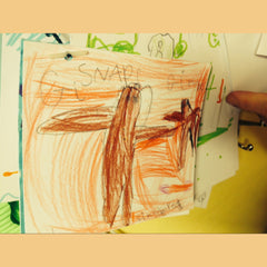 A childs drawing of the gingerbread man.