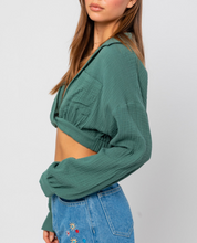 Load image into Gallery viewer, Long Sleeve Cropped Collared Top