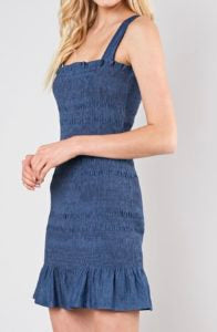 smocked denim dress