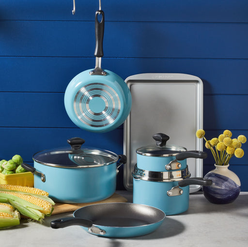 Farberware 120 Stainless Steel 10-Piece Cookware Set in Aqua