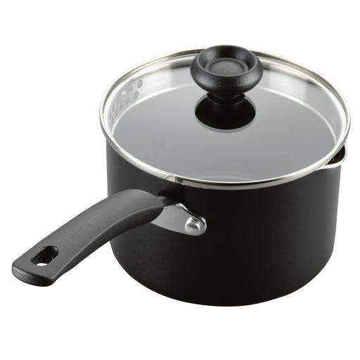 Farberware Glide Saucepan, Covered Straining, Black, Copper Ceramic, 3 Quart