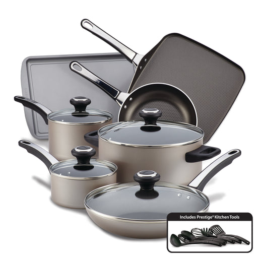 Farberware Dishwasher Safe Nonstick Cookware Pots and Pans Set, 15 Piece,  Black,21806