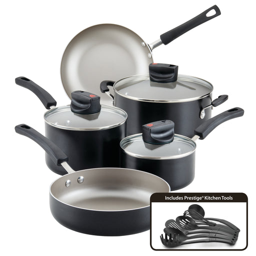 Farberware Easy Clean Steam Vent Cookware Nonstick Pots and Pans Set, 14-Piece, Copper