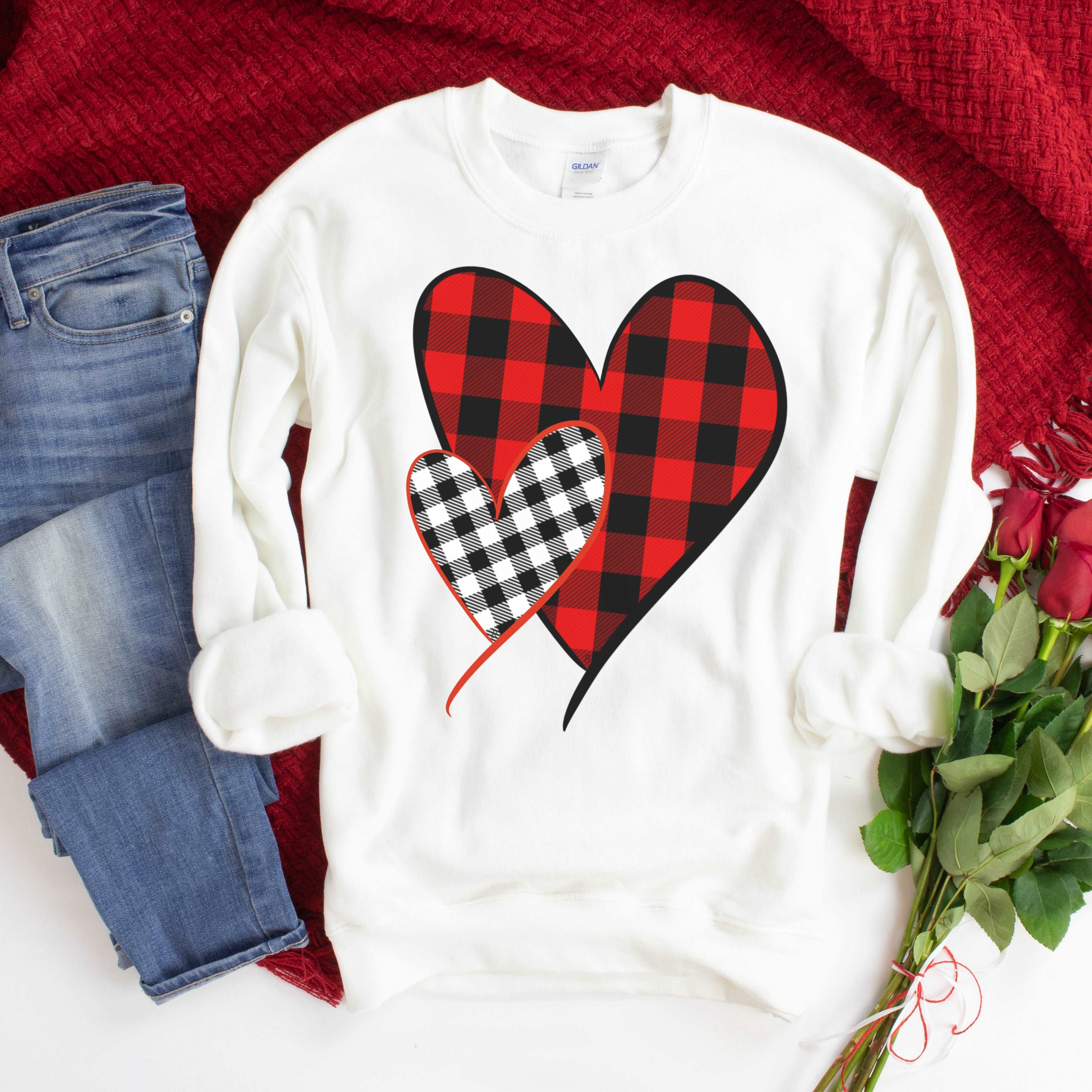 Buffalo Plaid Heart - White – Sunfire Tees