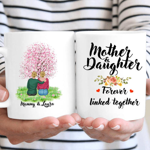 Personalized Mom Mug, Mother & Daughter Forever Linked Together