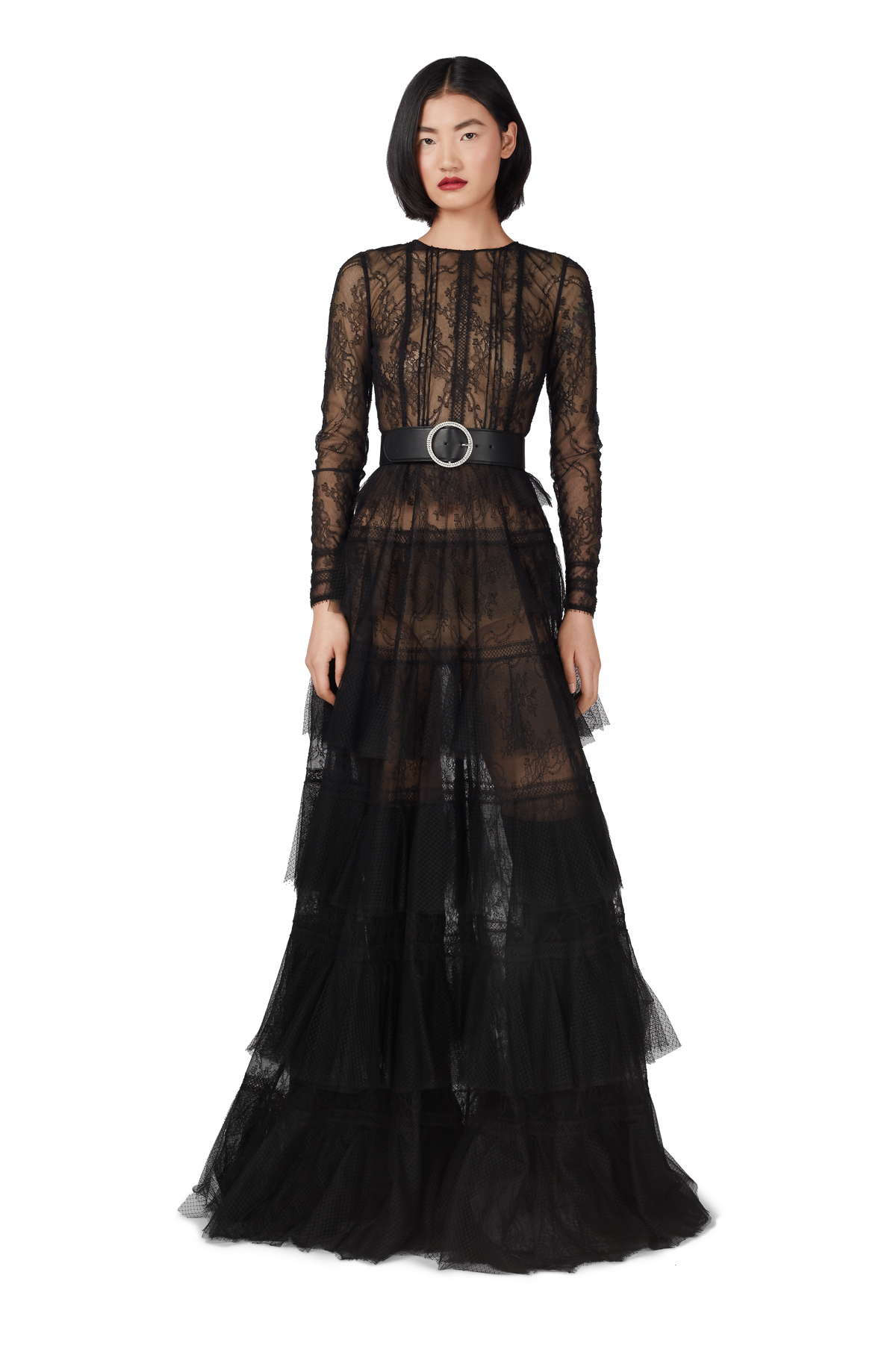 Black Chantilly Lace Pleated Gown | Ready-To-Wear | Ralph & Russo ...