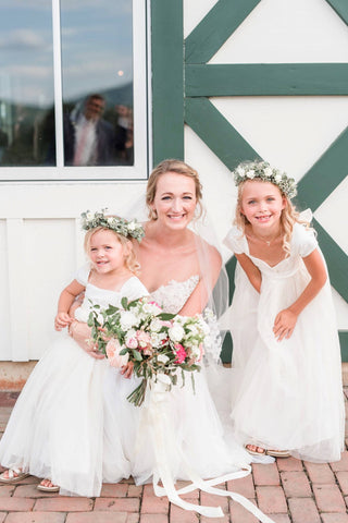 Bride with Flower girls wearing ivory classic style dresses Ana Balahan