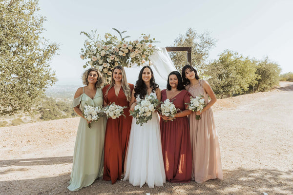 Bridesmaid dresses in brown neutral colors for rustic ranch wedding