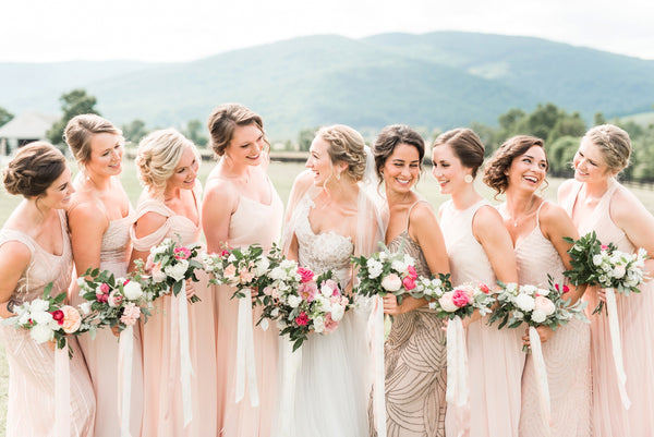 Bridesmaids unique style dresses in light blush colors virginia wedding